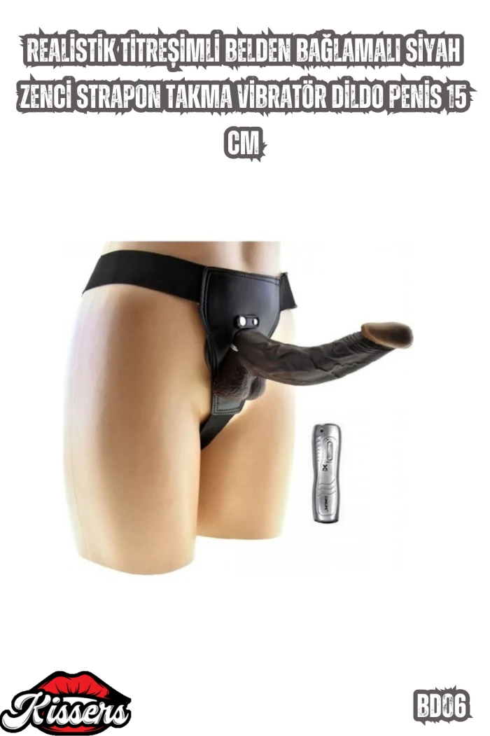 #Kissers00228 - 15 Cm Titreşimli Zenci Takma Vibratör Dildo Penis