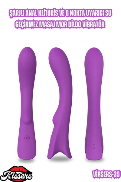 #Kissers00764 - Şarjlı Anal Klitoris ve G Nokta Uyarıcı Su Geçirmez Masaj Mor Dildo Vibratör