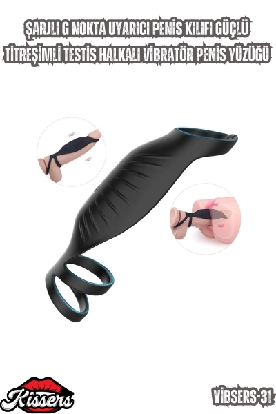 #Kissers00765 - &quot;Şarjlı G Nokta Uyarıcı Penis Kılıfı Güçlü Titreşimli Testis Halkalı Vi&quot;