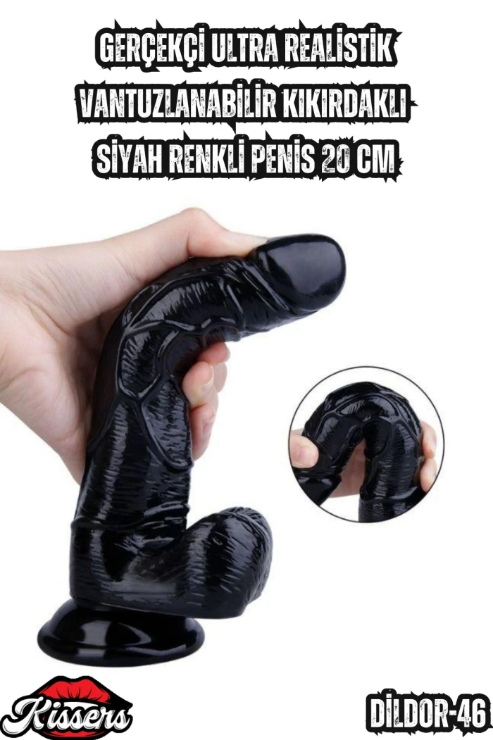 #Kissers00405 - Siyah Renkli Gerçekçi Ultra Realistik Kıkırdaklı ve Vantuzlu 20 Cm