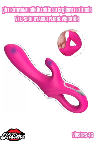 #Kissers00780 - Çift Katmanlı Bükülebilir Su Geçirmez Klitoris ve G-Spot Uyarıcı Pembe