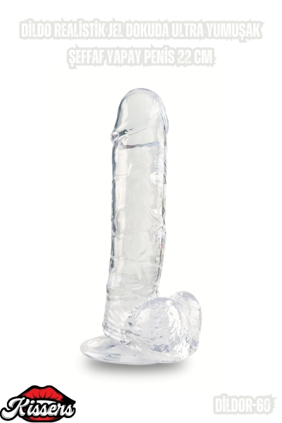 #Kissers00803 - Realistik Jel Dokuda Ultra Yumuşak Şeffaf Dildo 22 CM