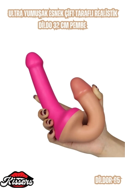 #Kissers00839 - Ultra Yumuşak Esnek Çift Taraflı Realistik Dildo 32 CM Pembe