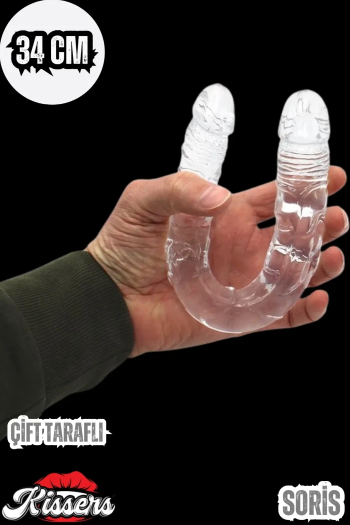 #Kissers191 - Çift Başlı Realistik Jel Doku Dildo - 34 Cm Uzunlukta, Unisex ve Şeffaf