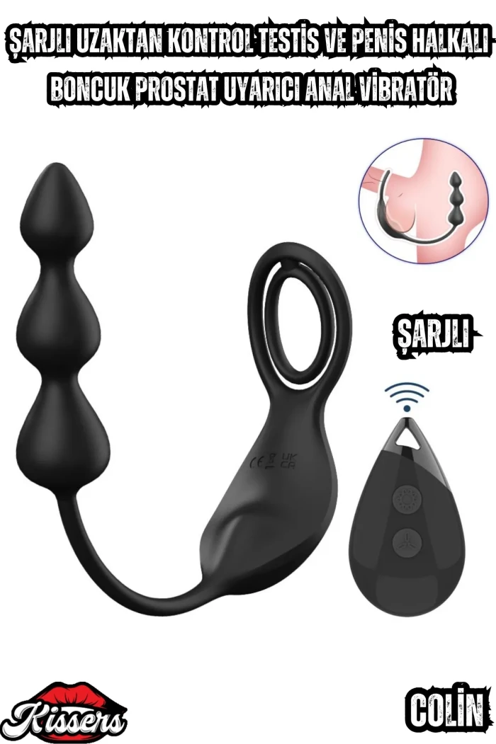 #Kissers353 - Kissers - Colin Şarjlı Uzaktan Kontrol Testis ve Penis Halkalı Boncuk Uyarıcı Anal Vibratör