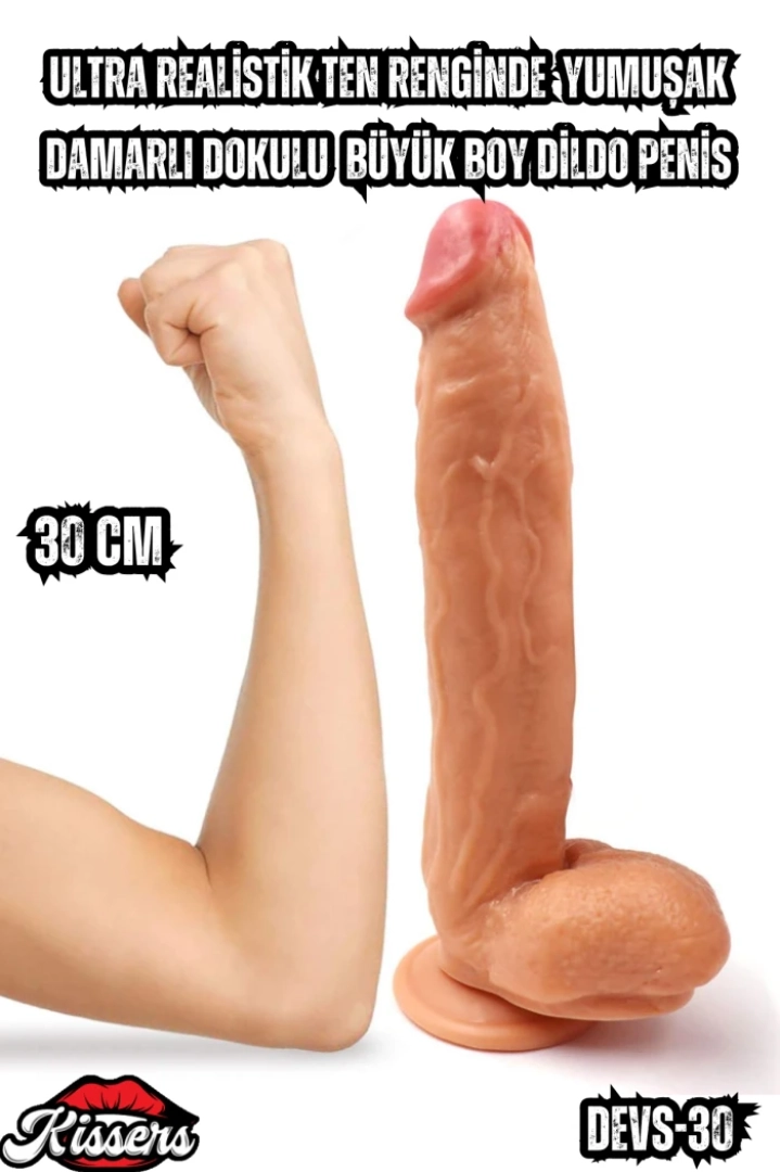 #7442 - Ultra Realistik Ten Renginde Yumuşak Damarlı Dokulu Büyük Boy 30 Cm Dildo Penis - Kissers.com.tr