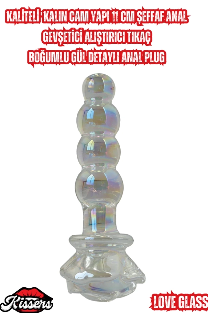 #7446 - 11 cm Şeffaf Anal Alıştırıcı Boğumlu Gül Detaylı Tıkaç Plug