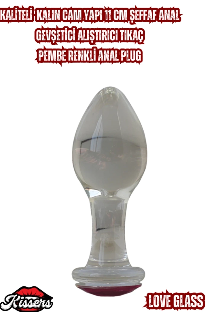 #7447 - 11 Cm Şeffaf Pembe Renkli Anal Plug - Kaliteli Kalın Cam Yapı