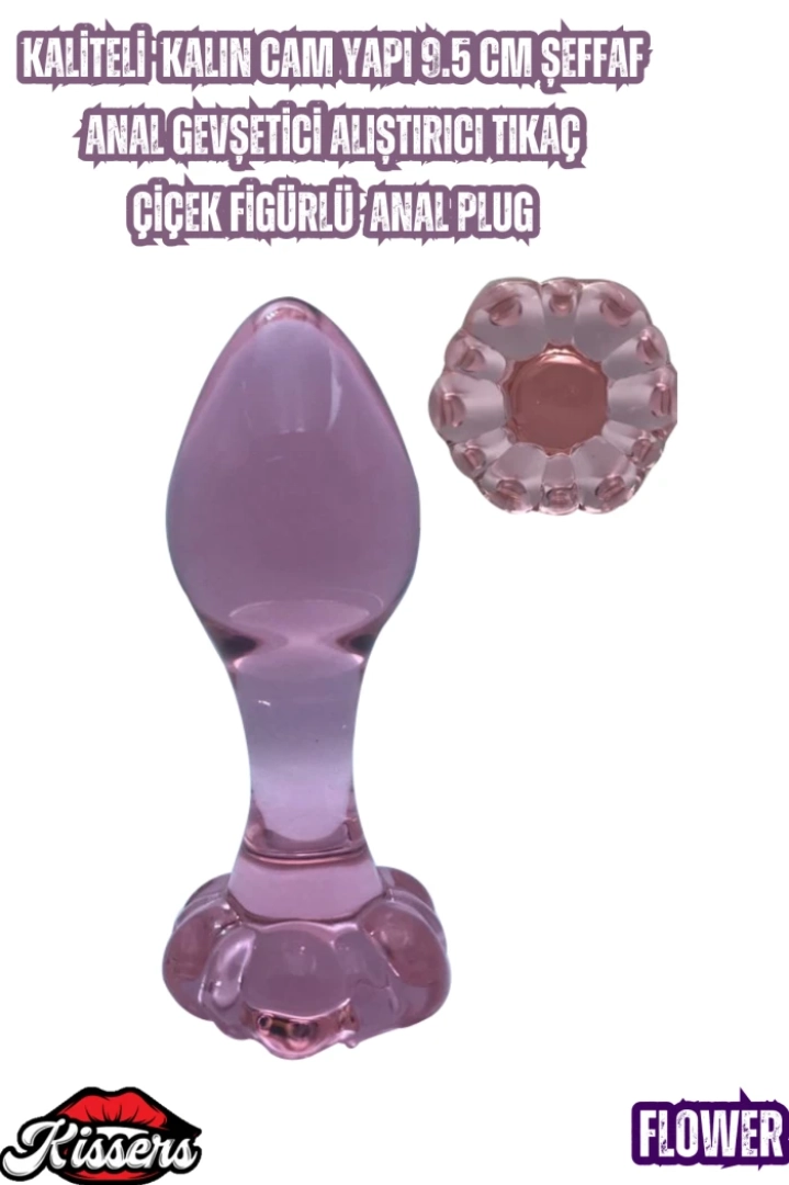 #7449 - Anal Gevşetici Çiçek Figürlü Tıkaç Plug - Kalın Cam Yapı 9,5 Cm