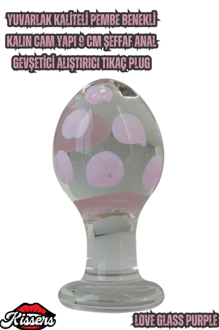 #7453 - Pembe Benekli Kalın Cam Anal Gevşetici Tıkaç - 9 cm