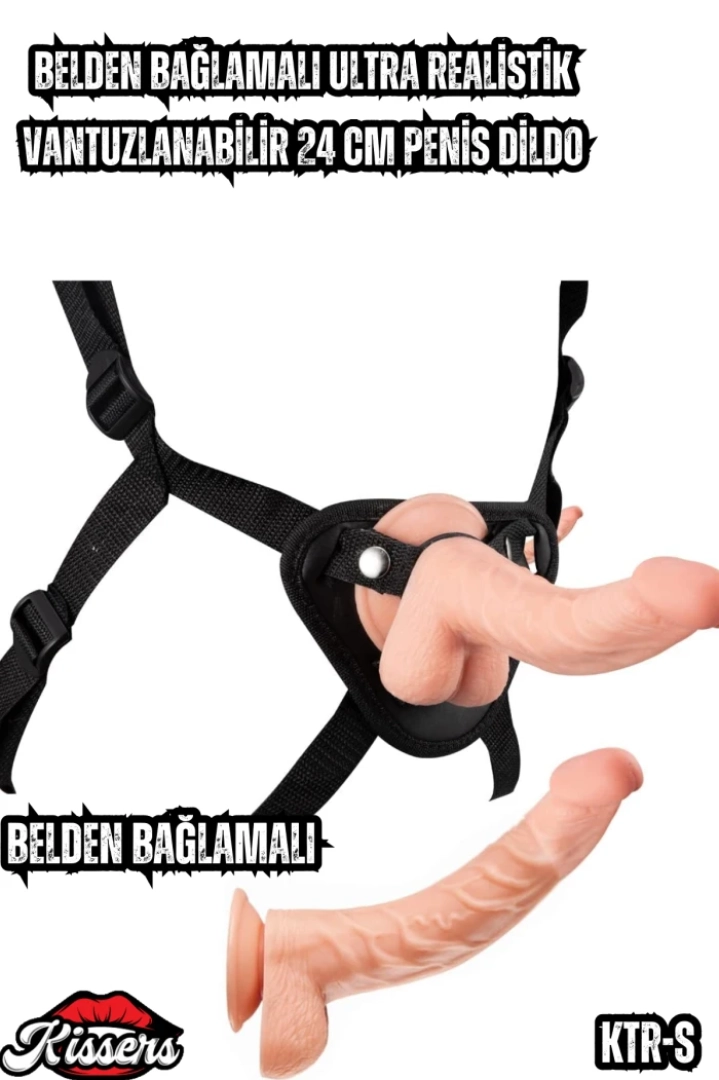 #7470 - Gerçekçi Vantuzlu Belden Bağlamalı Dildo - 24 cm Uzunluk