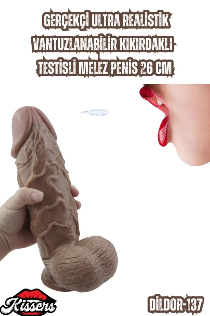 #6739 - Gerçekçi Ultra Realistik Vantuzlanabilir Kıkırdaklı Melez Penis 26 Cm