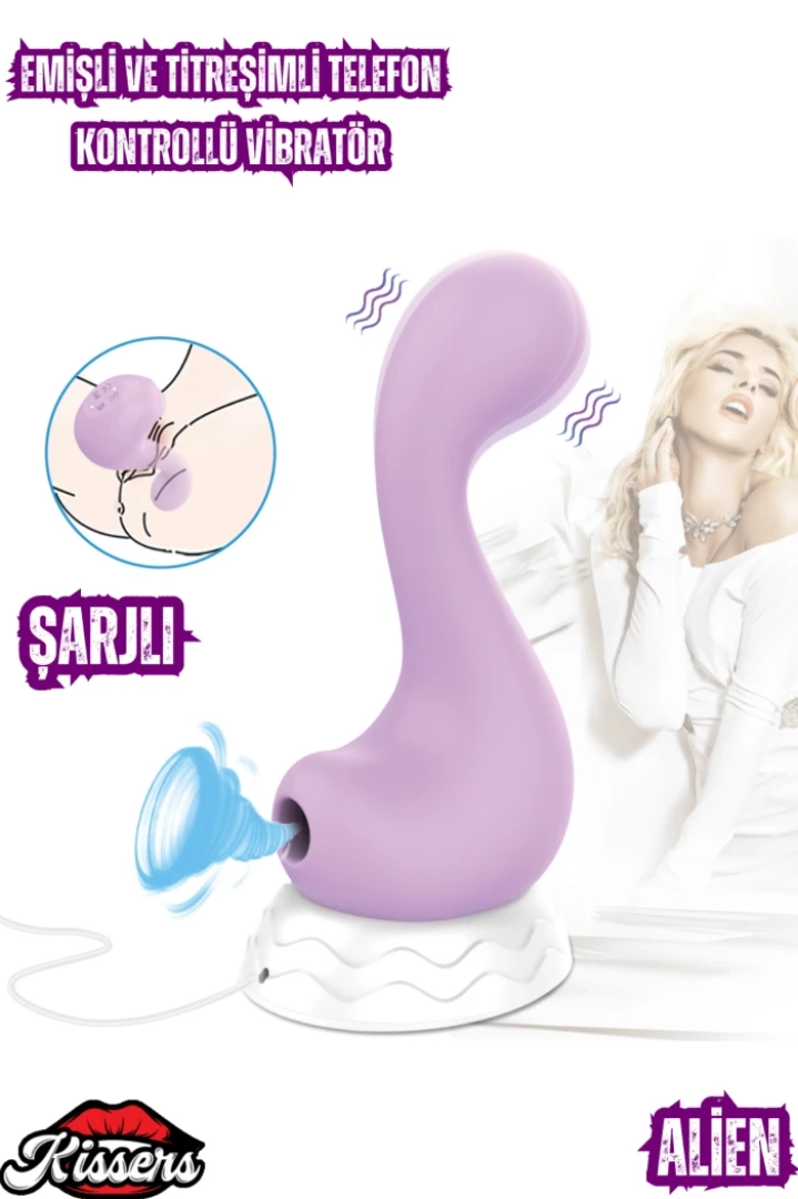 #7481 - Telefon Kontrollü Su Geçirmez Vibratör - Emişli ve Titreşimli