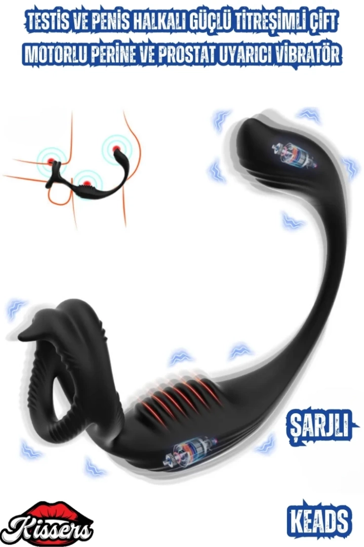 #7489 - Güçlü Titreşimli Çift Motorlu Testis ve Penis Halkalı Vibratör
