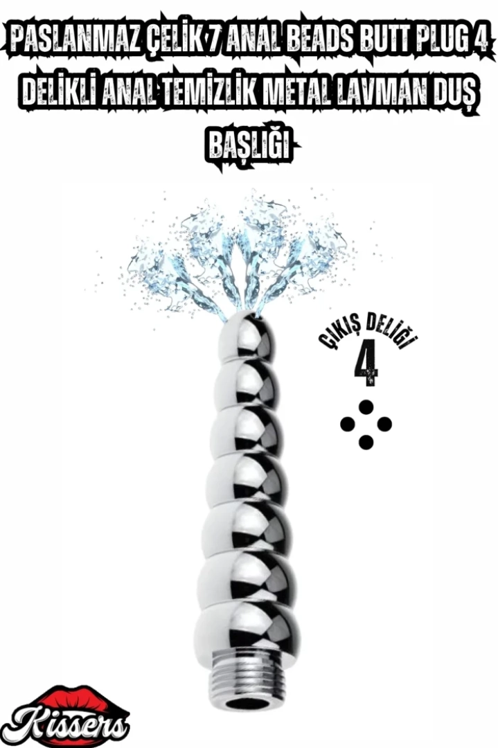 #7490 - Paslanmaz Çelik Anal Beads Butt Plug - Anal Temizlik Metal Lavman Duş Başlığı