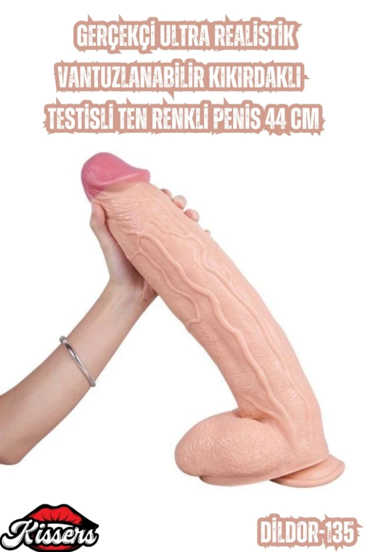 #6741 - Ultra Realistik 44 cm Penis - Gerçekçi Ten Rengi Vantuzlu Kıkırdaklı Penis
