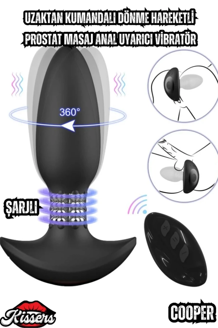 #7495 - Cooper Şarjlı Masaj Vibratörü - Uzaktan Kumandalı ve Dönme Hareketli