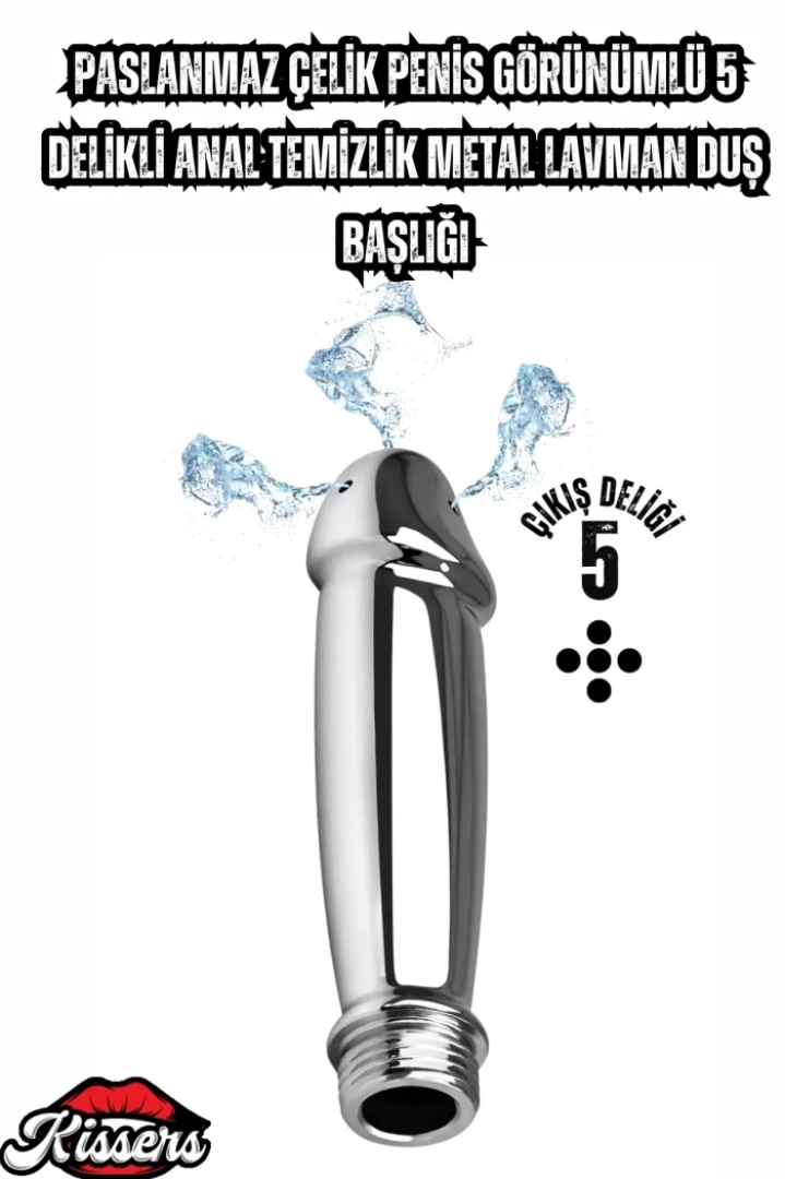 #7564 - 5 Delikli Paslanmaz Çelik Penis Görünümlü Temizlik Metal Lavman Duş Başlığı