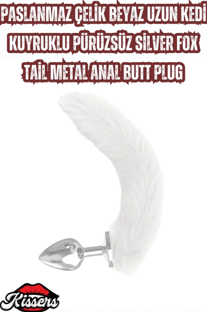 #7584 - Paslanmaz Çelik Beyaz Uzun Kedi Kuyruklu Anal Plug - Kissers