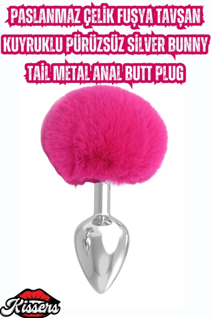 #7585 - Fuşya Tavşan Kuyruklu Paslanmaz Çelik Anal Butt Plug