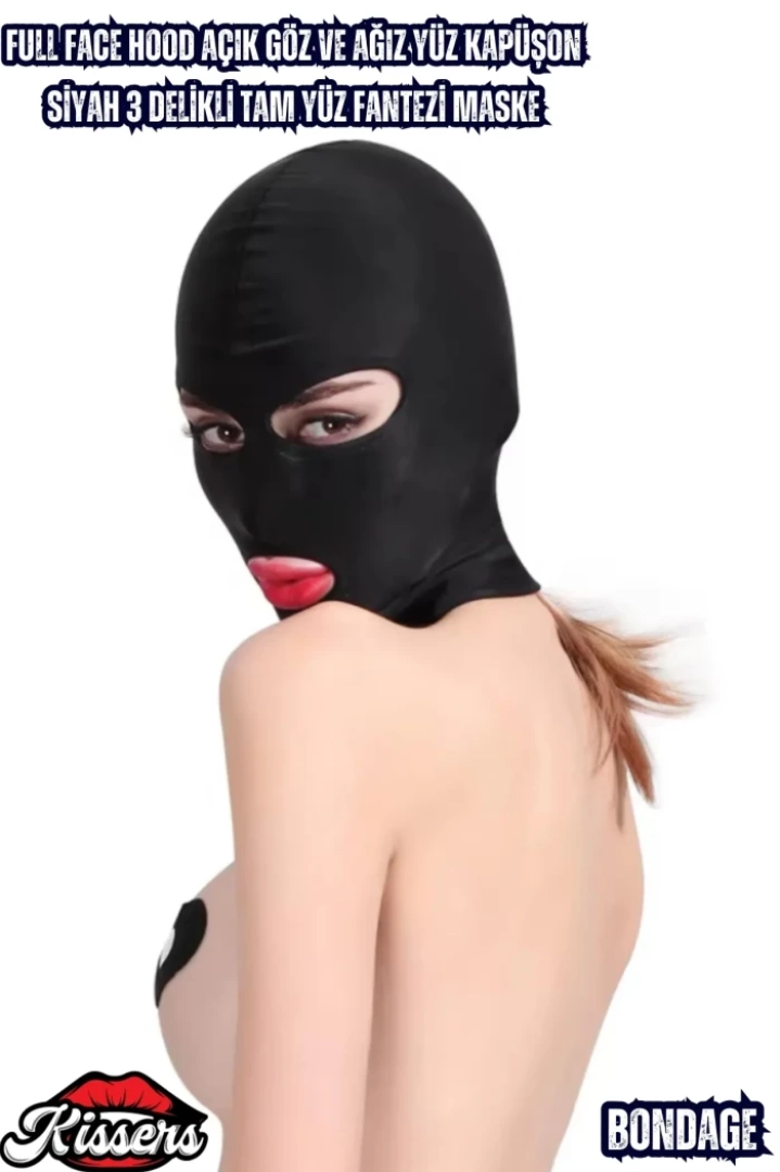 #7586 - Siyah 3 Delikli Tam Yüz Fantezi Maske - BDSM Oyuncakları