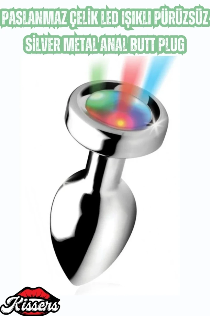 #7593 - Paslanmaz Çelik LED Işıklı Pürüzsüz Silver Metal Anal Butt Plug
