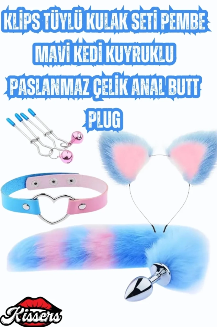 #7595 - Yeni Başlayanlar için Cinsel Oyuncak Klips Tüylü Kulak Seti - Pembe Mavi
