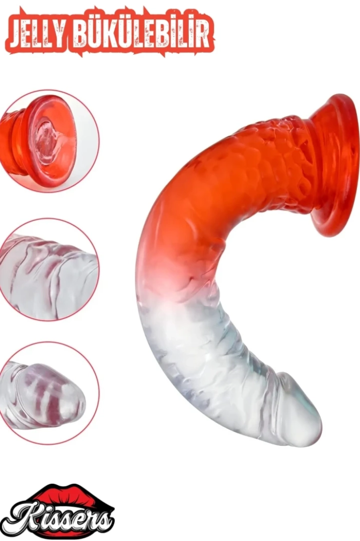 #7639 - 20 cm Şeffaf Jel Dokulu Realistik Penis Dildo - Kemerli ve Damarlı