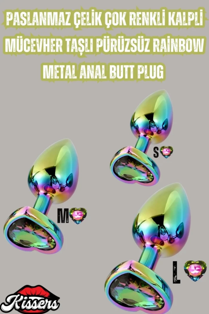 #7665 - Paslanmaz Çelik Kalpli Mücevher Taşlı 3lü Anal Butt Plug Seti