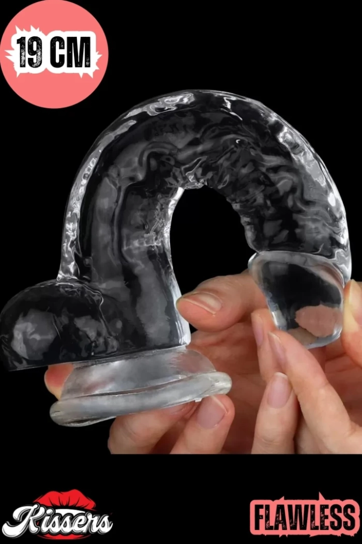 #7682 - Ultra Realistik Penis Dildo 19 Cm - Şeffaf Jel Dokulu Cinsel Oyuncak
