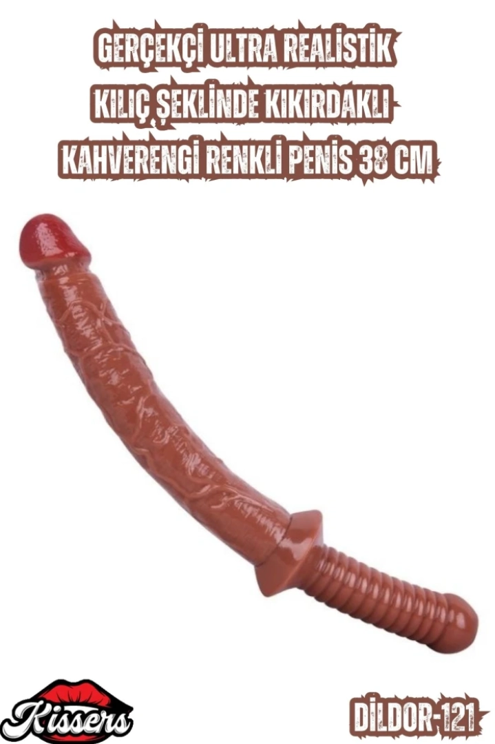 #6755 - 38 cm Gerçekçi Ultra Realistik Kılıç Şeklinde Kahverengi Renkli Penis - Kıkırdaklı Yapısıyla Eşsiz Deneyim