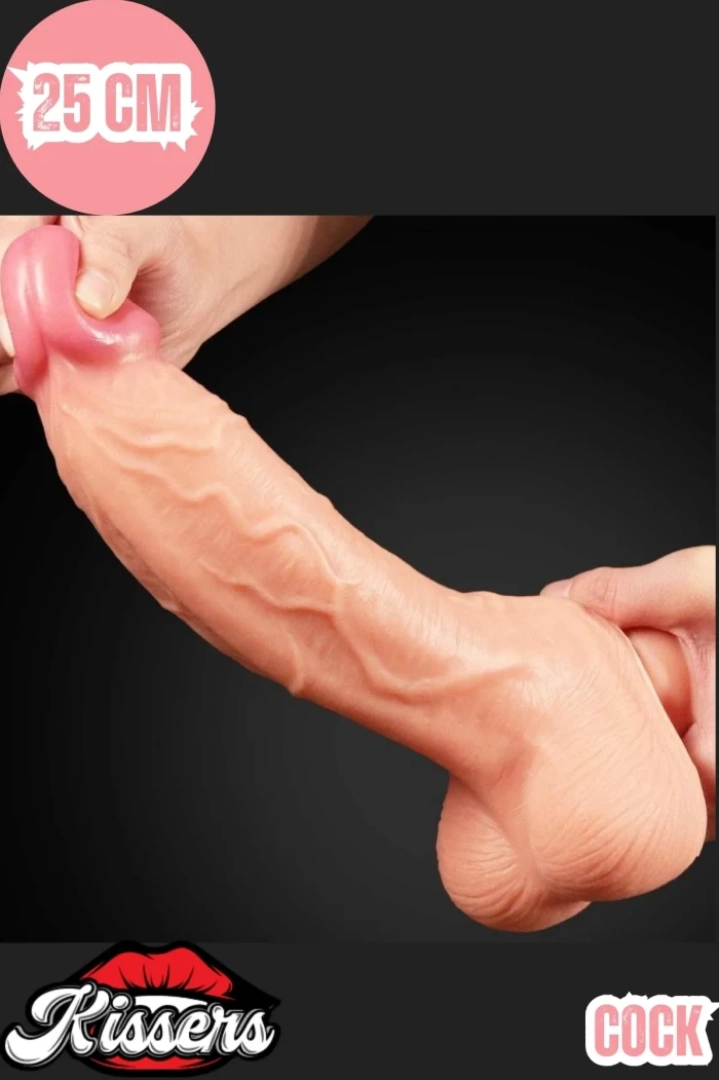 #7708 - 25 cm Çift Katmanlı Damarlı 3D Süper Ultra Realistik Dildo Penis
