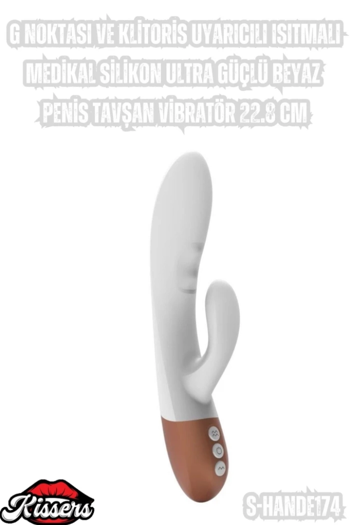 #6757 - G Noktası ve Klitoris Uyarıcılı Isıtmalı Beyaz Penis Tavşan Vibratör 22.8 cm