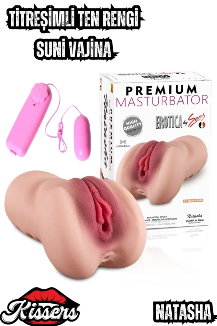 #7721 - Gerçekçi Realistik Vajina Mastürbatör - Çift Girişli Titreşimli Büyük Boy Ten Renk