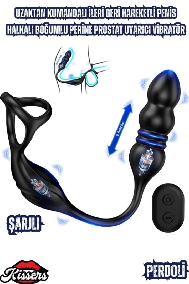 #7762 - Şarjlı Uzaktan Kumandalı Penis Halkalı Boğumlu Perine Uyarıcı Vibratör