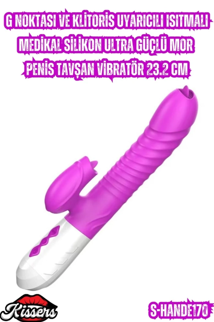 #6761 - G Noktası Ve Klitoris Uyarıcılı Isıtmalı Mor Penis Tavşan Vibratör