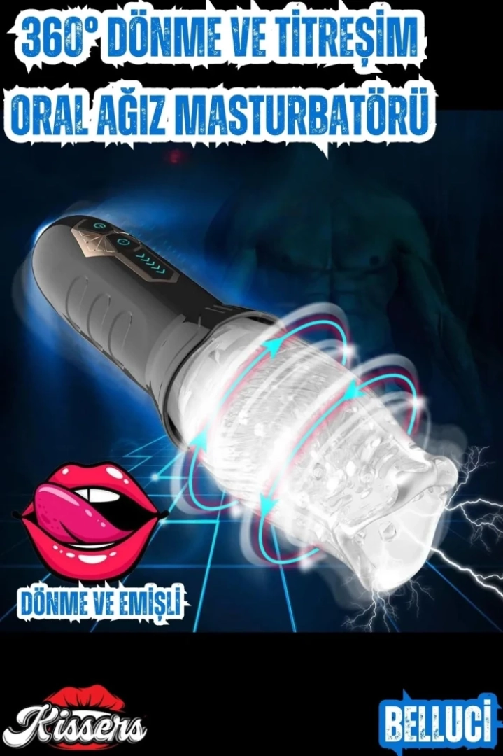 #7821 - Ultra Güçlü Titreşimli ve Dönme Rotasyonlu Ağız Oral Mastürbatör