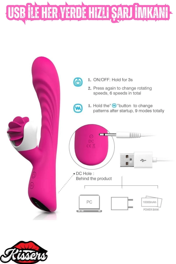 #6397 - Klitoris ve G Nokta Uyarıcı Esnek Dil Hareketli Yalama Yapabilen Oral Seks Vibratörü
