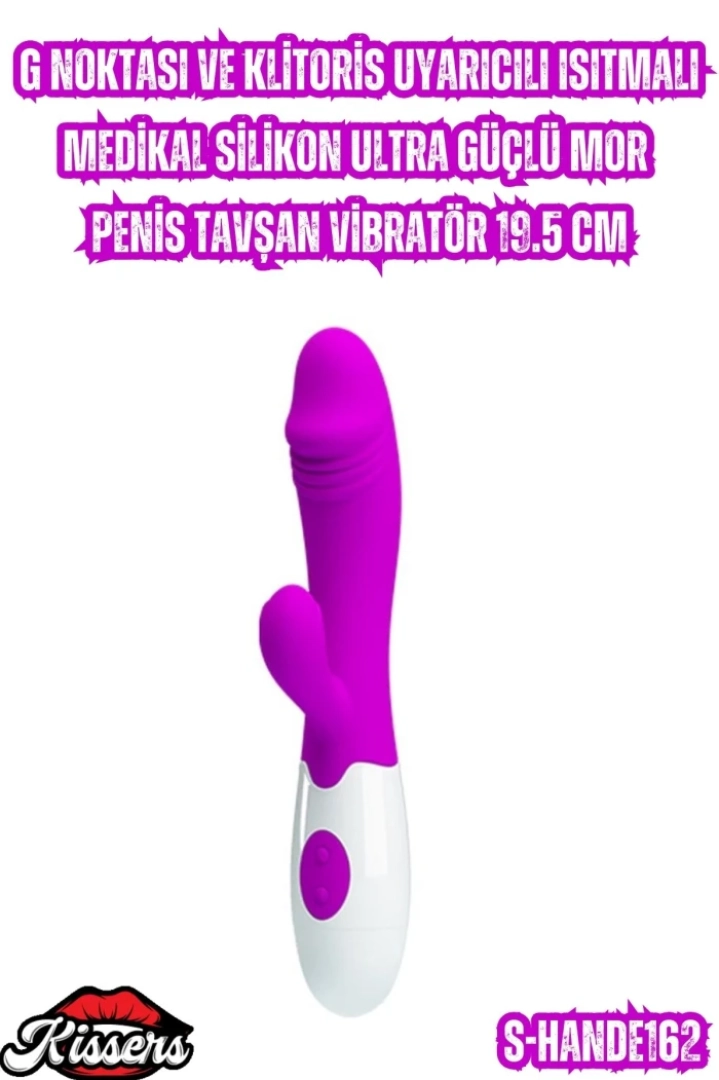 #6769 - G Noktası ve Klitoris Uyarıcılı Isıtmalı Mor Penis Tavşan Vibratör 19.5 Cm