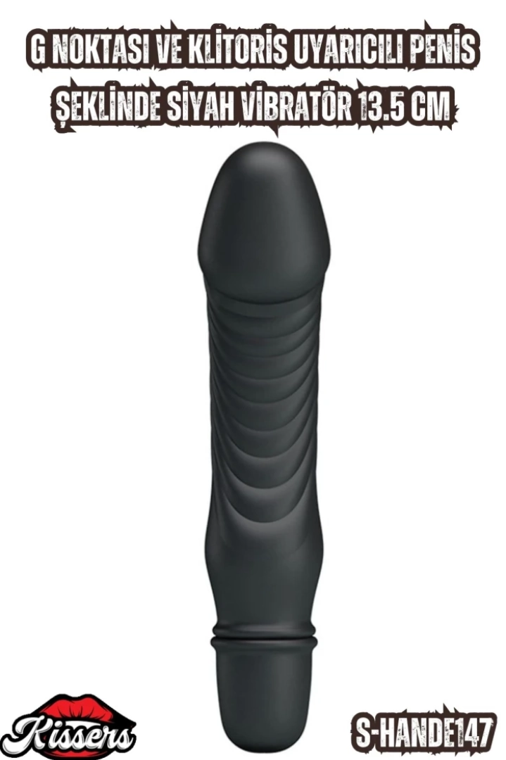 #6782 - G Noktası ve Klitoris Uyarıcılı Siyah Vibratör 13.5 Cm