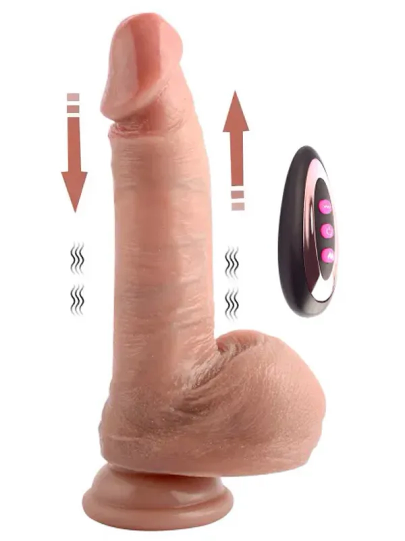 #10318 - Isıtma İleri Geri Hareket Çift Katman Uzaktan Kumandalı Şarjlı Dildo 19 cm