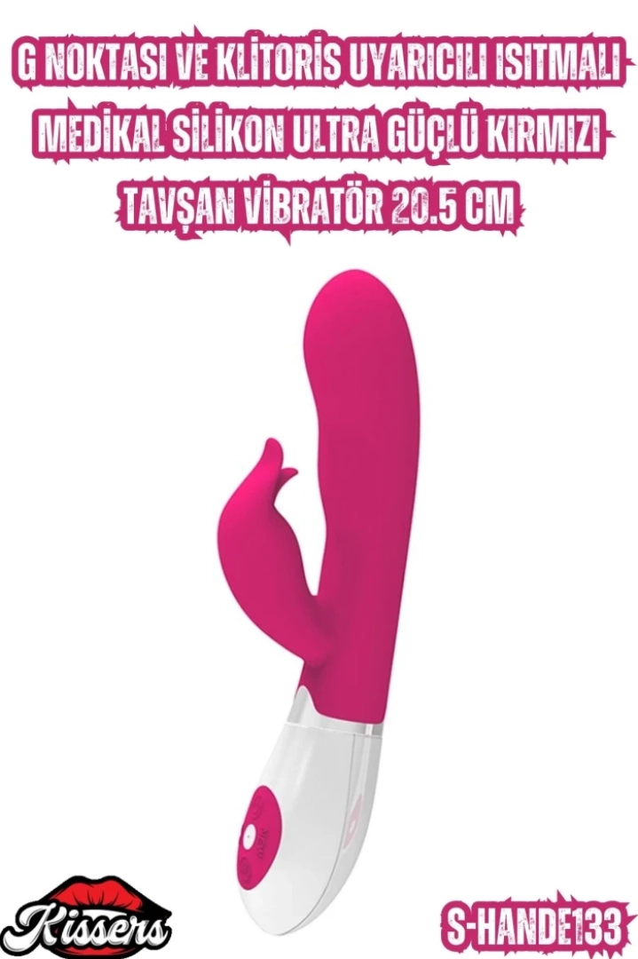 #6796 - Isıtmalı Medikal Silikon Tavşan Vibratör - G Noktası ve Klitoris Uyarıcılı - Kırmızı 20.5 Cm