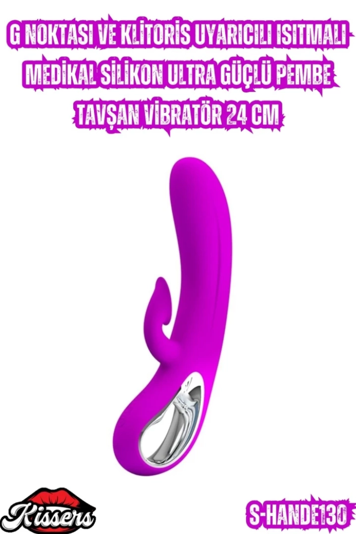 #6799 - Pembe Tavşan Vibratör - G Noktası ve Klitoris Uyarıcılı - Isıtmalı - Ultra Güçlü - 24 cm