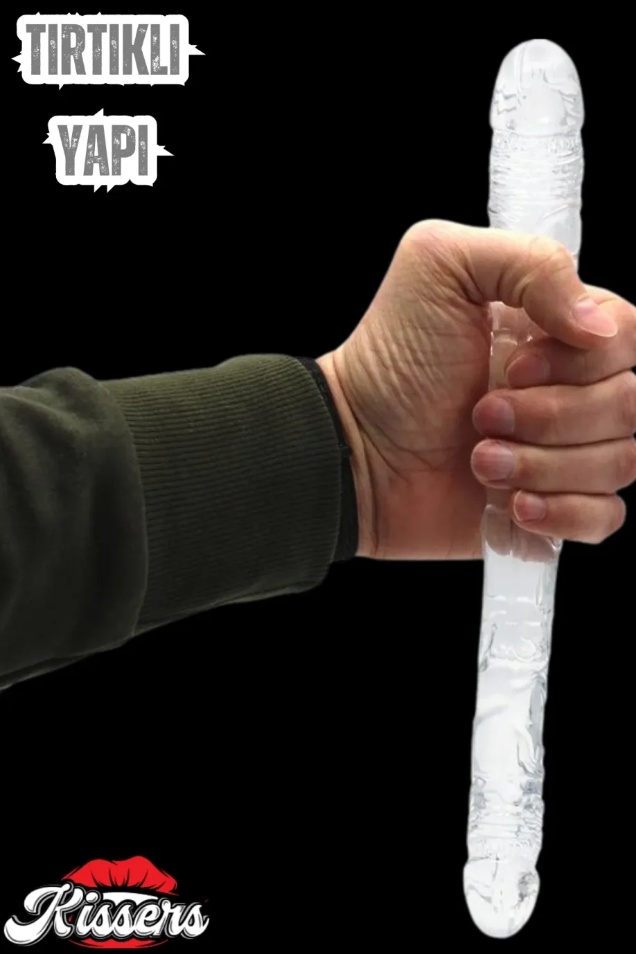 #801 - Çift Başlı Realistik Jel Doku Dildo - 34 Cm Uzunlukta, Unisex ve Şeffaf