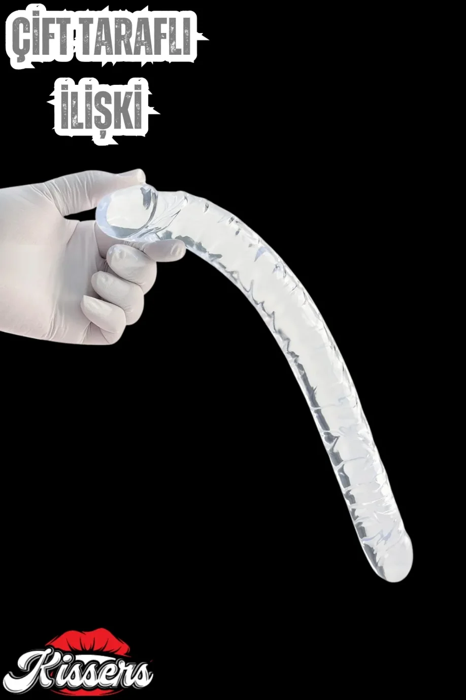 #799 - Çift Başlı Realistik Jel Doku Dildo - 34 Cm Uzunlukta, Unisex ve Şeffaf