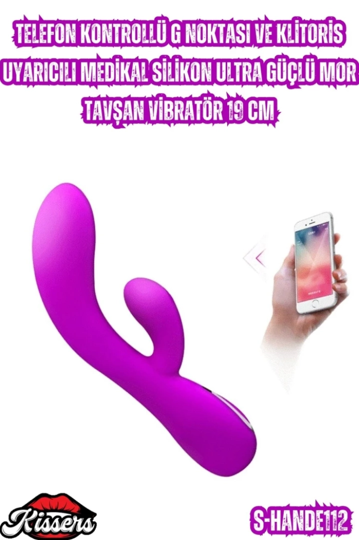 #6818 - Ultra Güçlü Mor Tavşan VibratörTelefon Kontrollü G Nokta 19 Cm