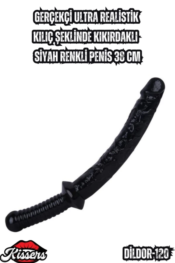 #6756 - Gerçekçi Ultra Realistik Kılıç Şeklinde Kıkırdaklı Siyah Renkli Penis 38 Cm - Kissers.com.tr
