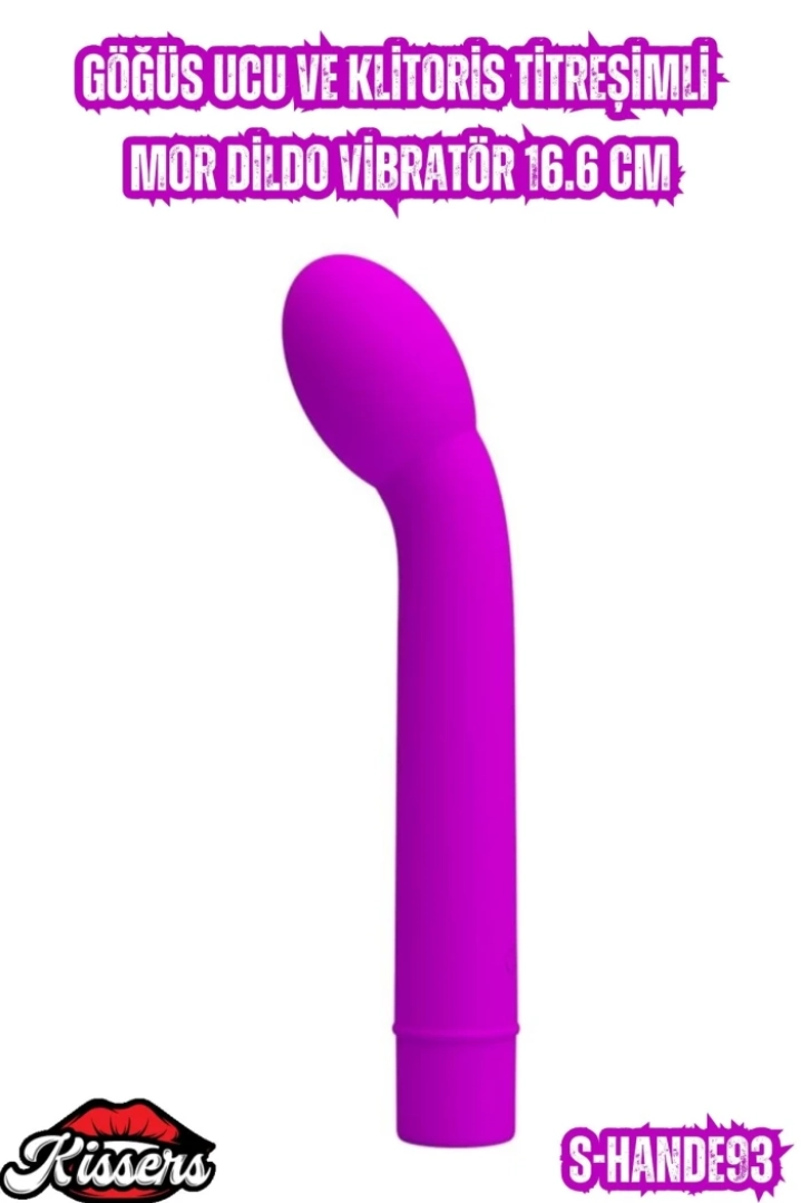 #6838 - Göğüs Ucu Ve Klitoris Titreşimli Mor Dildo Vibratör 16.6 Cm