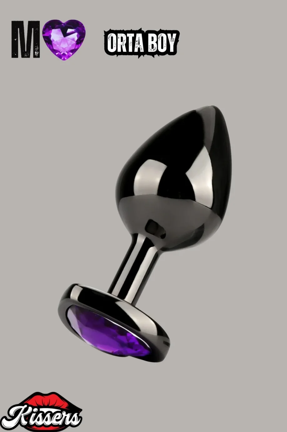 #976 - Paslanmaz Çelik Mor Kalpli Anal Butt Plug Set 3lü