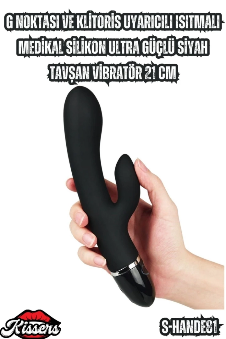 #6850 - G Noktası ve Klitoris Uyarıcılı Isıtmalı Siyah Tavşan Vibratör 21 Cm